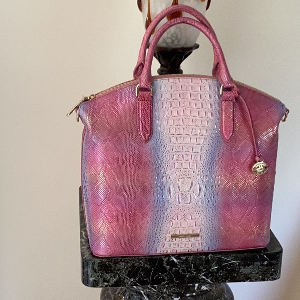 Brahmin Pink and Purple Satchel with Crocodile Texture - Picture 10 of 15